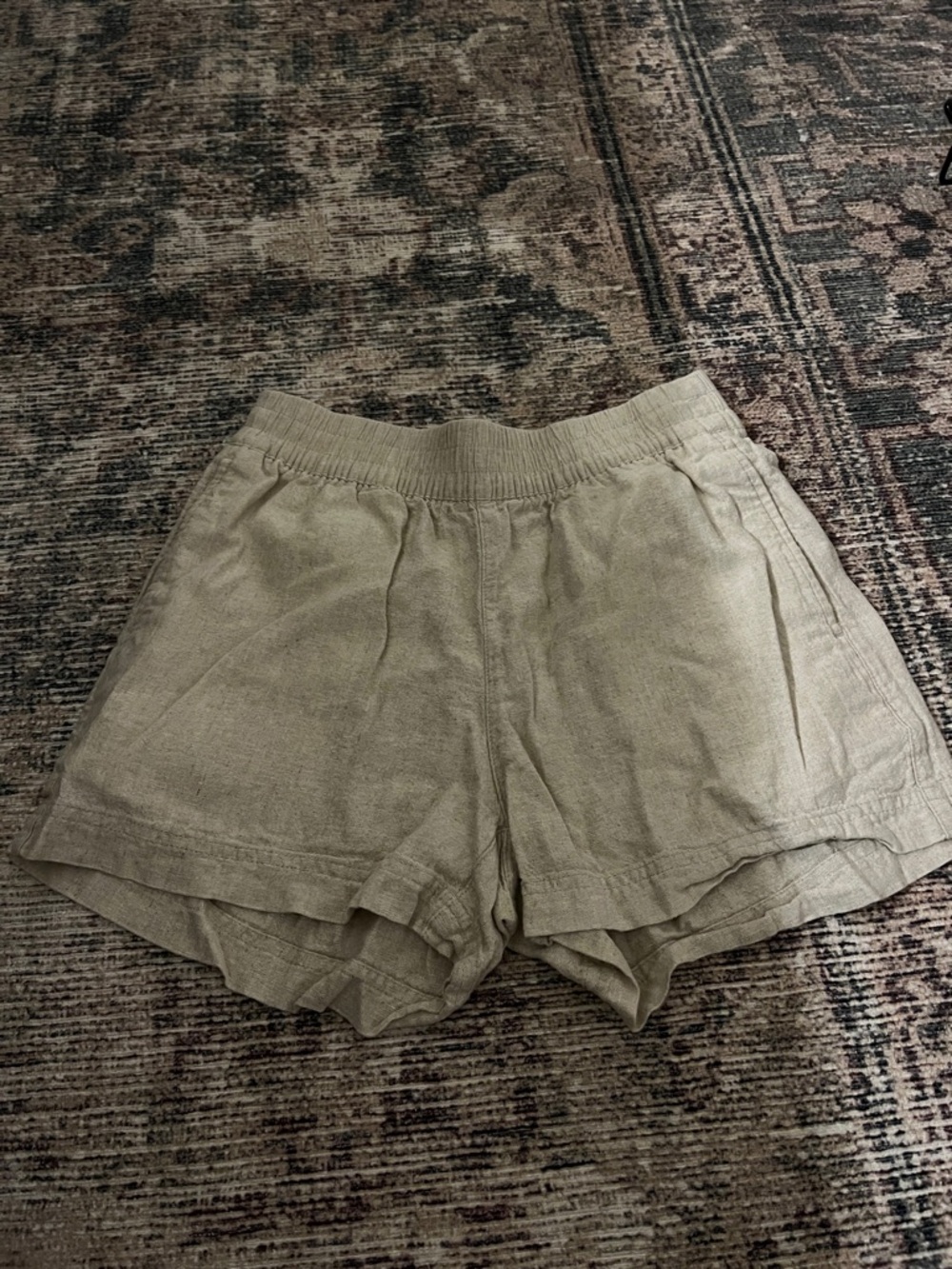 Women’s Lightweight Elastic-Waist Linen Blend Shorts — beige